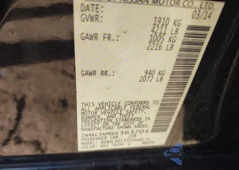 2014 Nissan Altima 2.5 S from USA, damaged, VIN 1N4AL3AP6EN363704